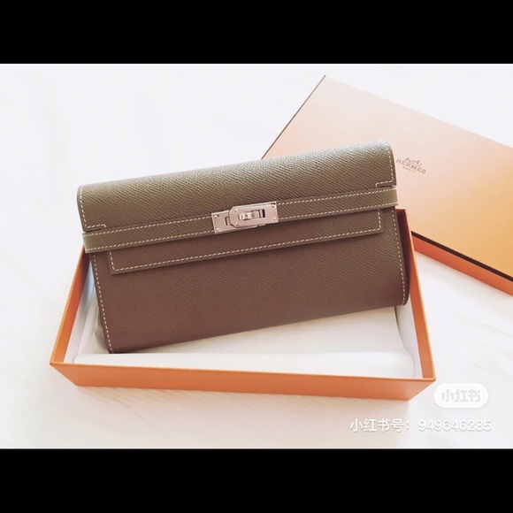 Hermes Kelly Wallet Brown Epsom Wristlet - Picture 1 of 5